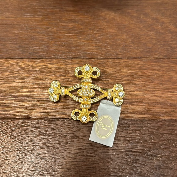 Vintage Christian Dior Gold Crystal Cross Brooch Signed Chr Dior Statement - Picture 5 of 7
